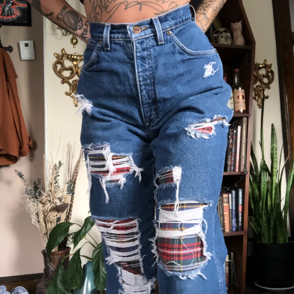 SOLD Vintage Landsโ End Flannel Lined Distressed - Picture 1 of 8